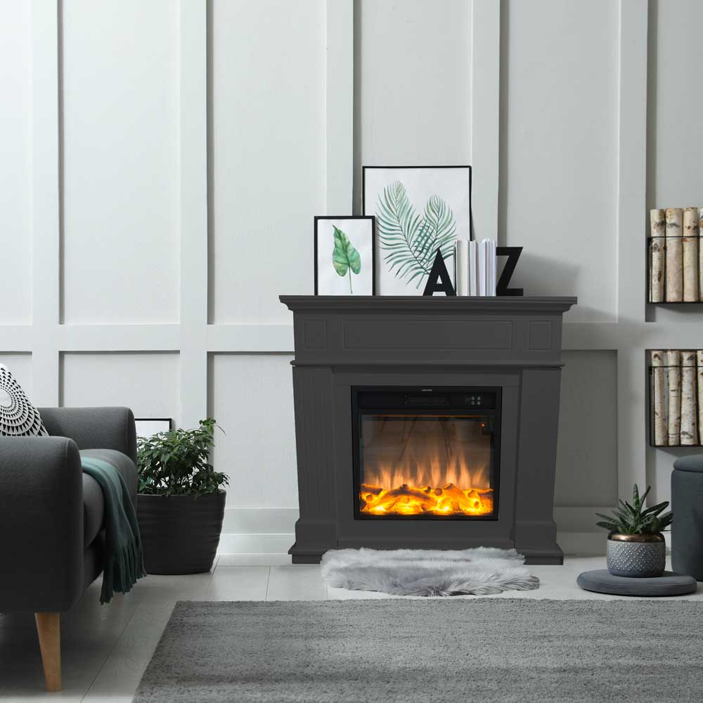 Dark Gray Wall Electric Fireplace